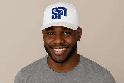 Black male wearing white SPF hat